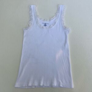 Brandy Melville White Ribbed Lace Trim Tank Top One Size